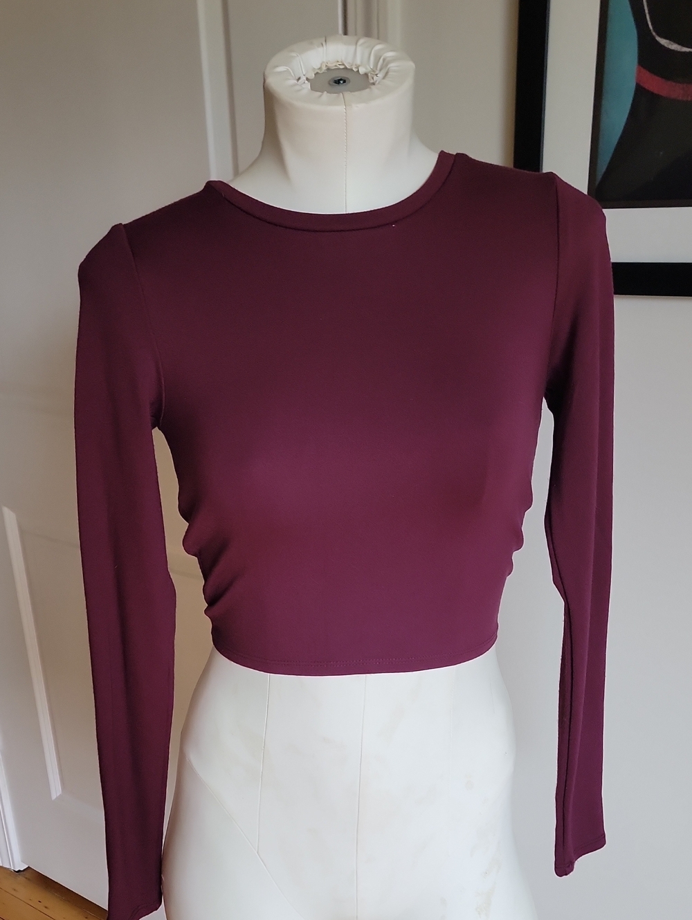 🍒 Garage Burgundy Open Back Draw String Long Sleeve Crop Top XS - Picture 2 of 4